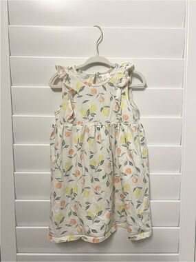 H&M Girls White with Lemon & Orange Citrus Print Ruffle Sleeve Dress 3T
